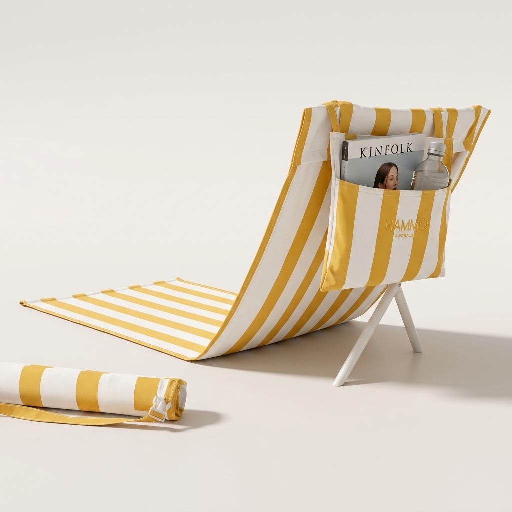 The Hammo Chair — yellow and white striped side profile view