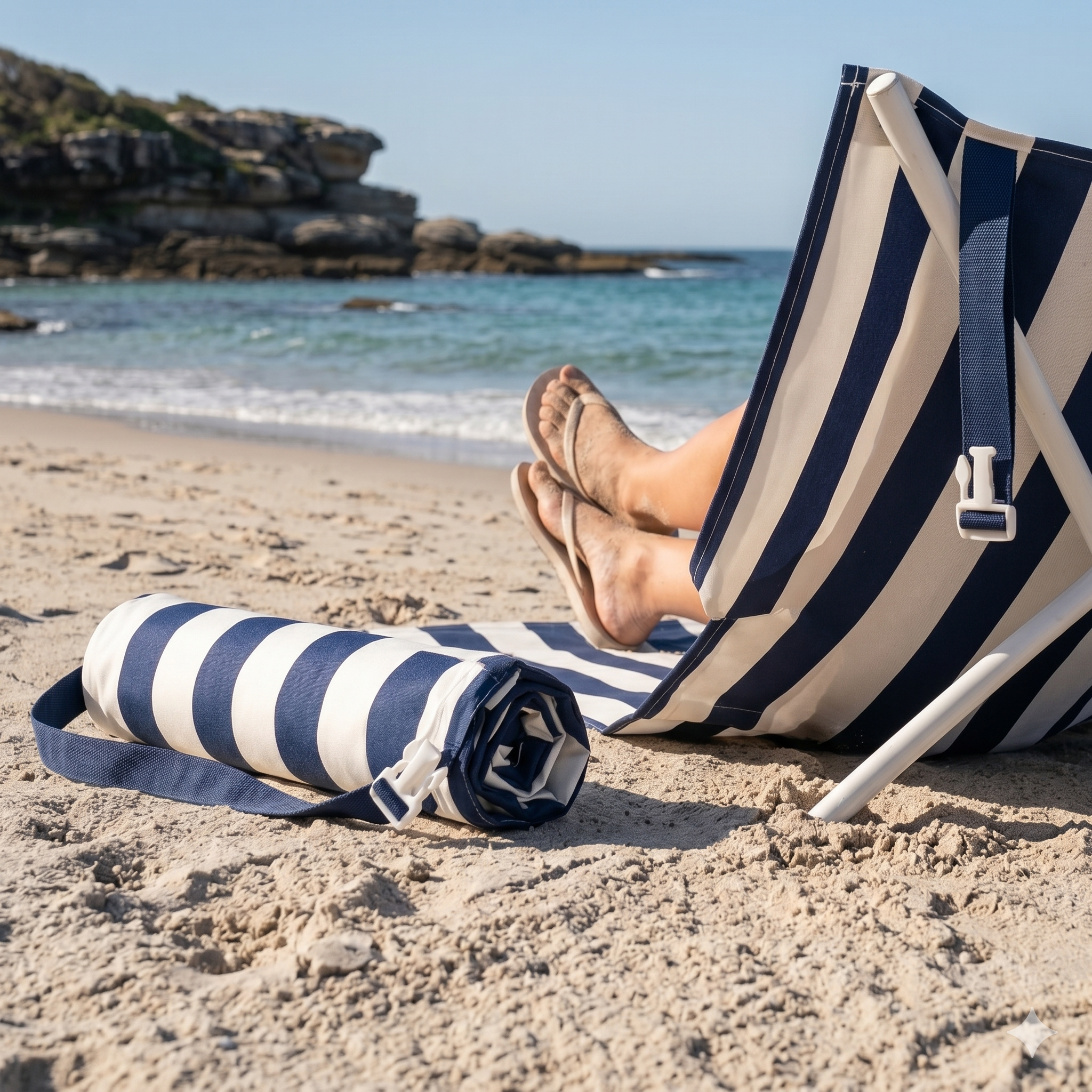 The Hammo beach chair standing open on coastal headlands