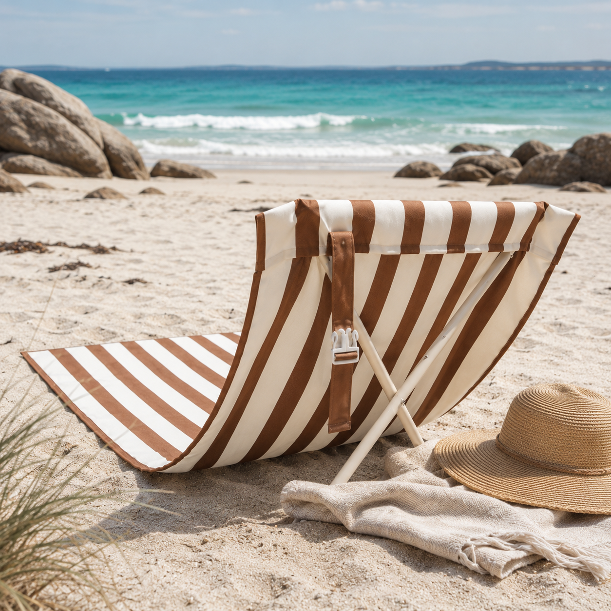 The Hammo beach chair in Bondi brown and white stripes