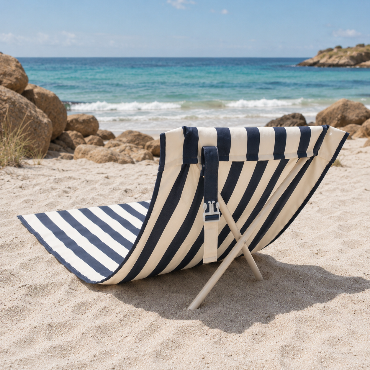 The Hammo beach chair in Burleigh navy and white stripes