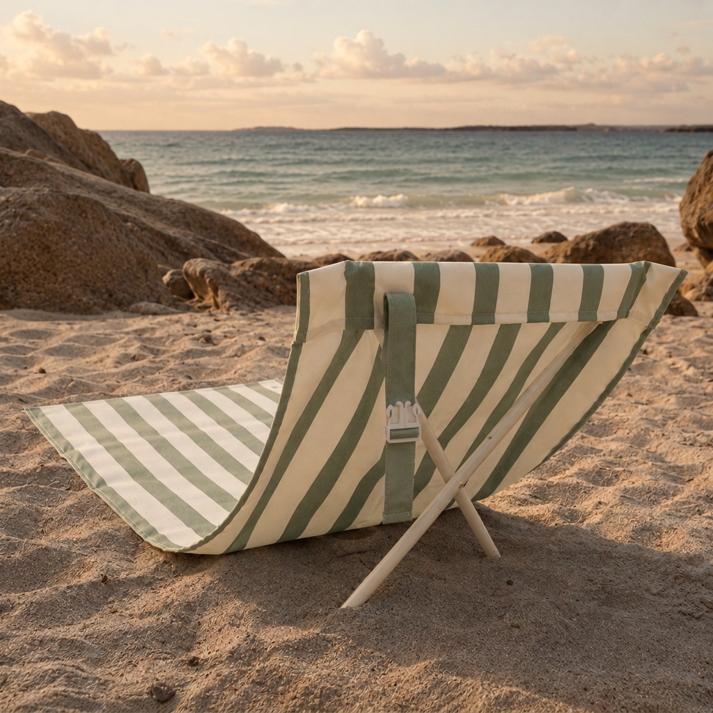The Hammo beach chair in Byron sage and white stripes