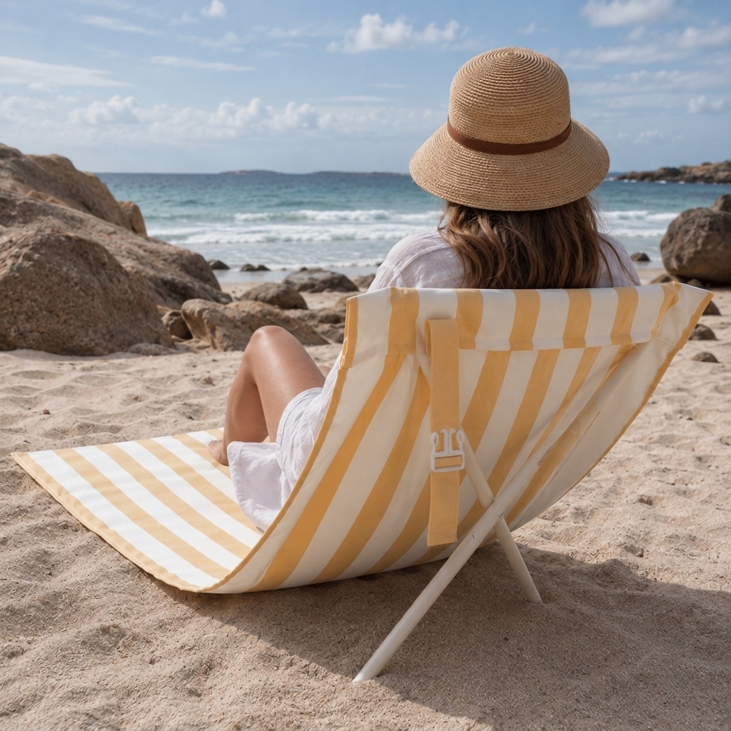 The Hammo beach chair in Shoal yellow and white stripes